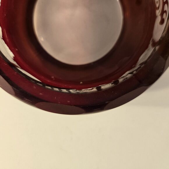 Vintage Egermann Ruby Cut to Clear‎ Glass Ashtray 4 inches - Picture 5 of 5